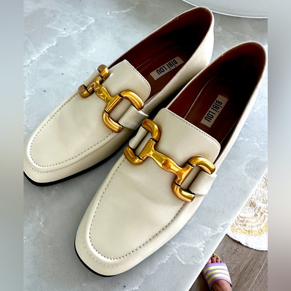 White Bibi Lou loafers. Like new. Size 9 worn twice